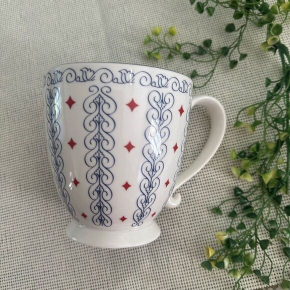 Starbucks 2003 Vintage Barista Collection Red White Blue Geometric Footed Mug - Picture 1 of 7